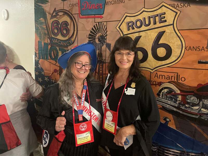 Stevens County Republican Women members Donna Russell and Cindi White.