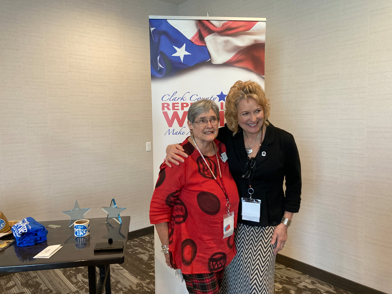 Liz Pike and WFRW President Billie Jean Liedahl at the April BOD, 2022.  