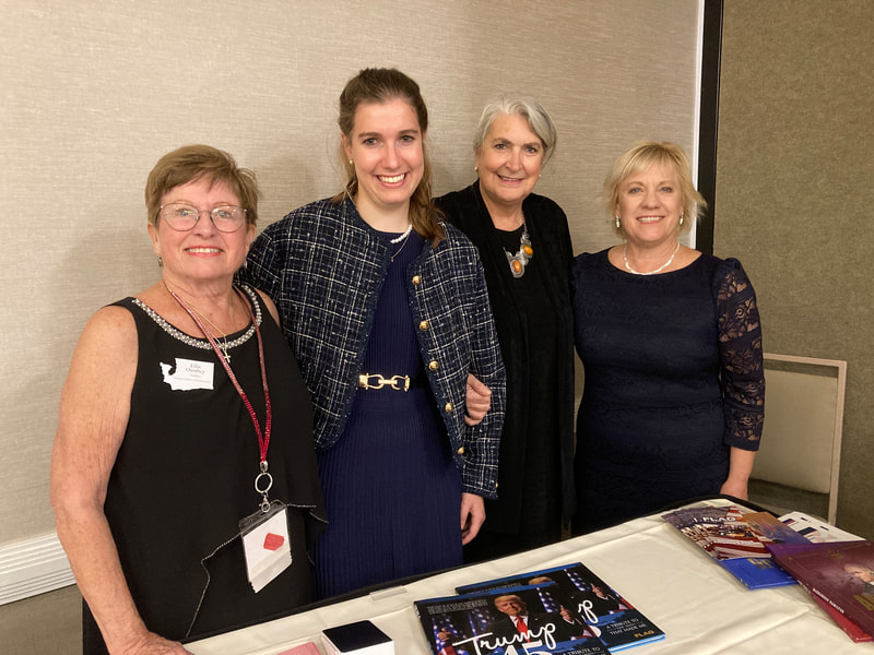 Cooper Elle Rodenberg spoke on the organization FLAG USA, and is seen with President Ellie, Mrs. Adams and Eileen Sobjac